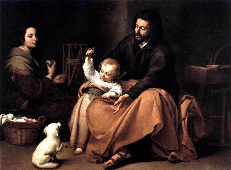 Pintura família santa - The Holy Family With The Little Bird - Bartolome Esteban Murillo (1650)